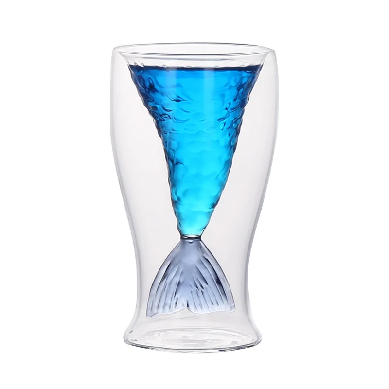Модные домашние вечерние прозрачные рыбки хвост чашка, сок лед для напитков крем двойной стакан для красного вина тумблер для виски - Цвет: Синий