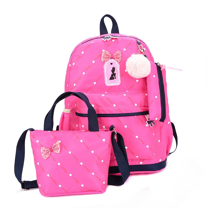 Double-back three-piece backpack middle school student female casual canvas print bow,Schoolbag, backpack,backpack,backpack