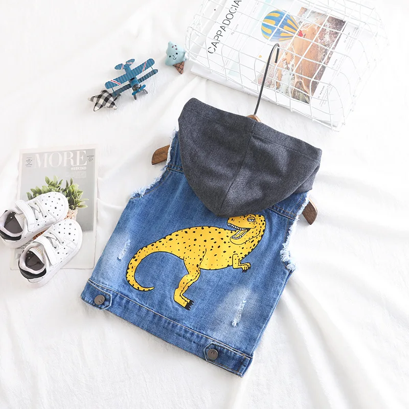 Осенний детский жилет г. Осеннее Детское пальто Верхняя одежда для малышей корейский стиль, стиль, ковбойский детский жилет с капюшоном