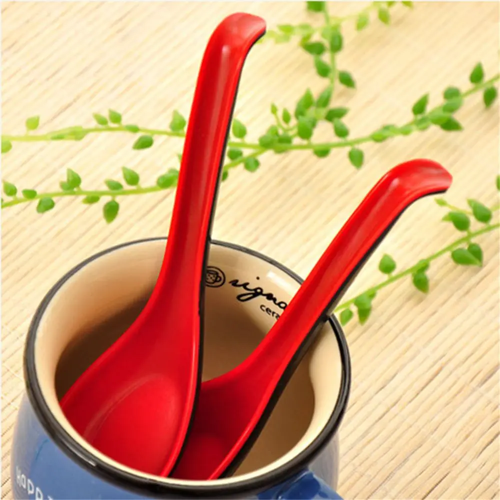 

1Pcs Red Black Color Home Flatware Japanese Plastic Bowl Soup Porridge Spoon