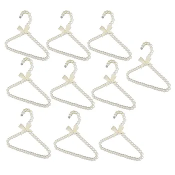 

10Pcs Pearl Beaded Clothes Pants Hanger Trousers Dress Holder with Bowknot White