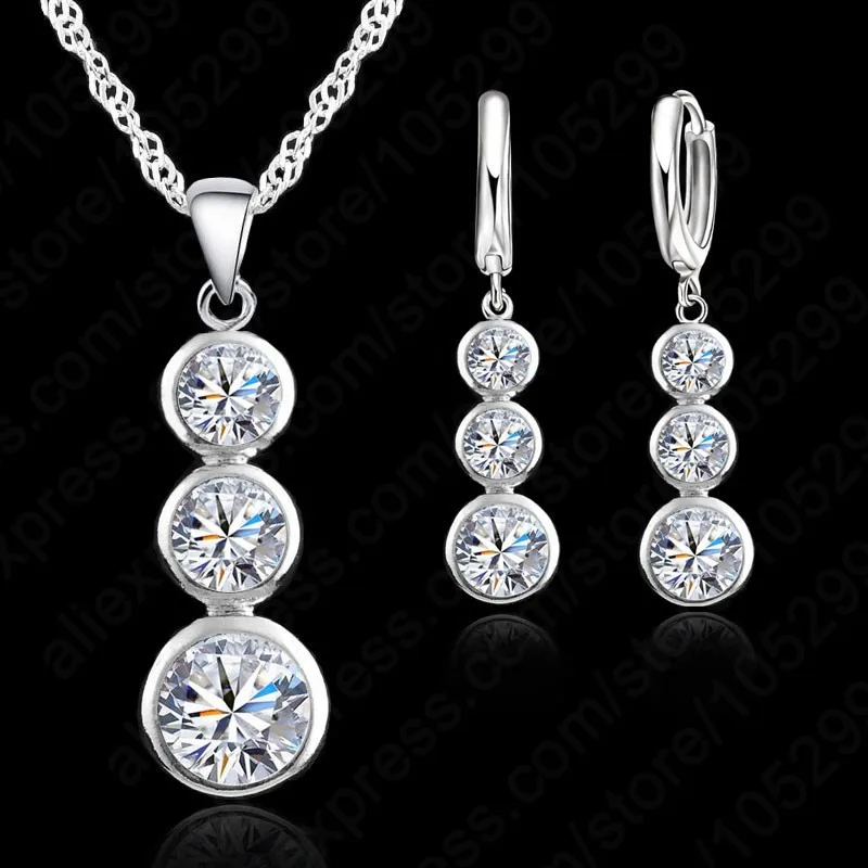 Women Classic 925 Sterling Silver Bridal Jewelry Sets Pendants Necklaces Earring Set For Wedding Engagement Accessory