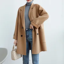 2022 Spring And Autumn New Son Double-sided Wool Coat Women's Korean Version Small Medium Long Loose Suit Wool Coat