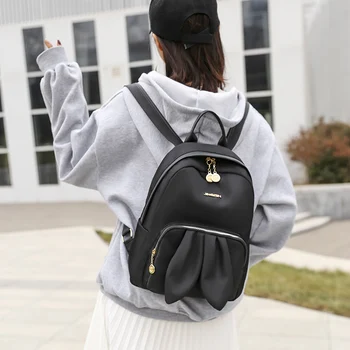 

Exquisite Women Oxford Backpack Rabbit Ears Solid School Shoulder Bookbag Multi-pocket Zipper Rucksack for Vacation and Travel