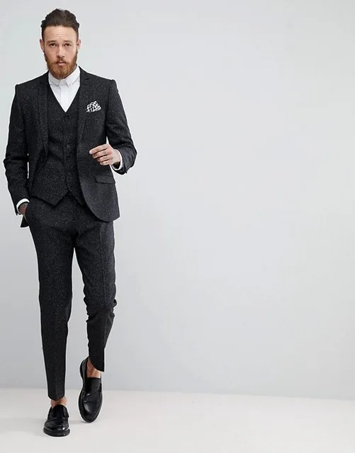 

Men's 3 Pieces Mnes Suit herringbone Tweed suit wedding party business christmas marynarka white tuxedo skinny flim fit