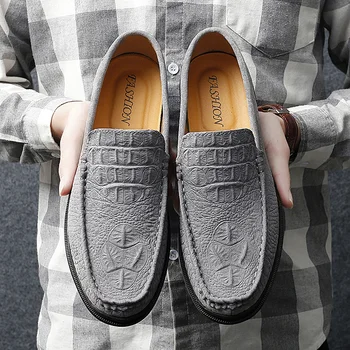 

Autumn Leather Shoes Men Black Gray Casual Slip On Shoes For Mens Plus Size 46 47 Loafers Men Footwear Anti Slip Drive Shoes Men