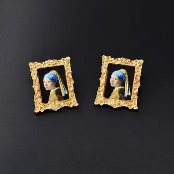 

DaVinci Mona Lisa Oil Painting Art Portrait Frame Stud Earrings Fashion Jewelry R7RF