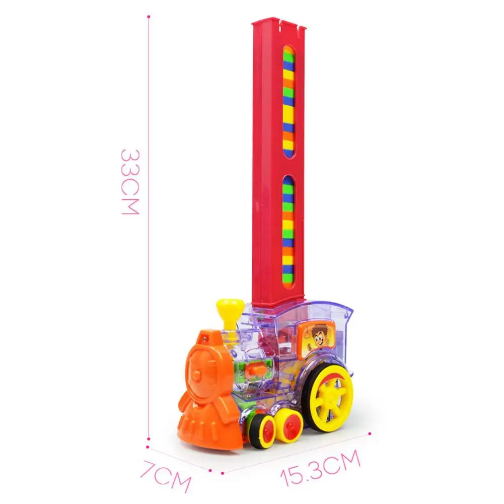

Electric Light Sound Effect Domino Toy Automatic Release Locomotive Plastic Building Blocks Game Set Children's Educational Toys