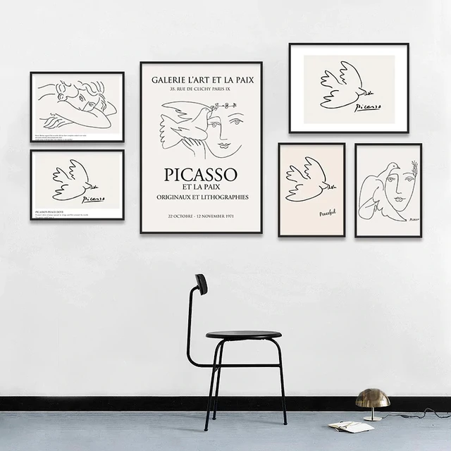 ピカソ 女の子のための鳥のラインの絵 キャンバスの絵画 クラシックなポスター