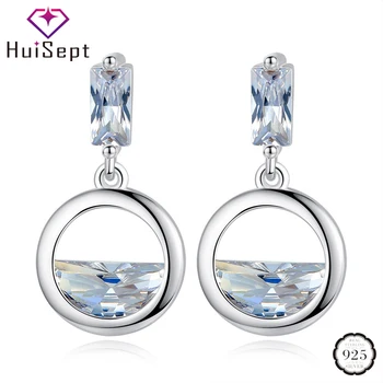 

HuiSept Trendy 925 Silver Earring Jewelry Round Shaped AAA Zircon Gemstone Drop Earrings for Wedding Party Wholesale Accessories