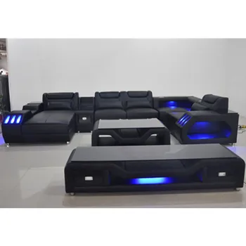 

All in black fashion corner sofa with led light sofa
