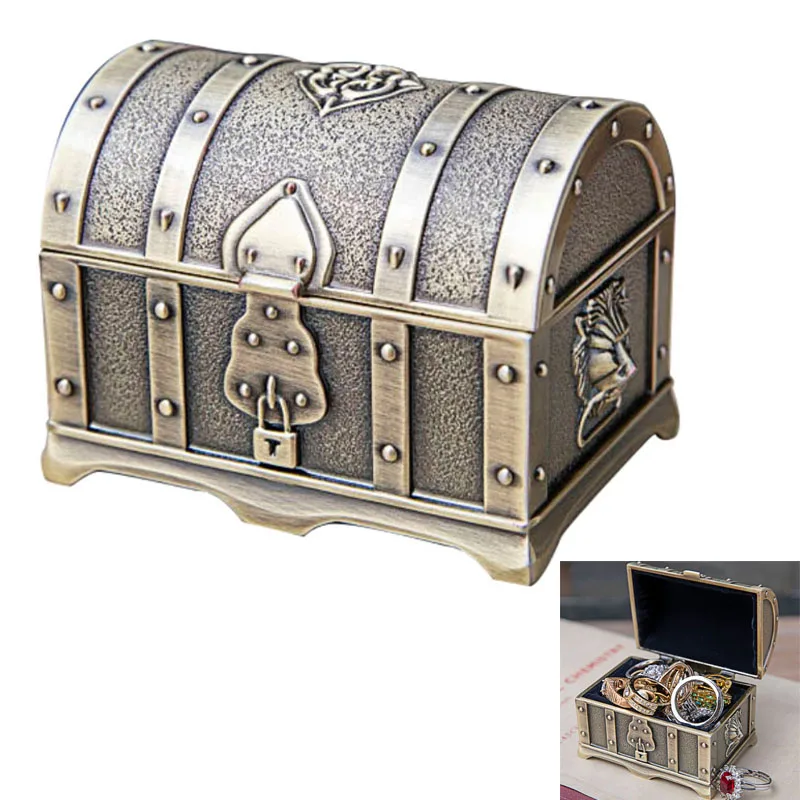 2023 Antique Small Pirate Jewelry Box For Women Creative Retro Zinc Alloy Wedding Rings Storage Box Women's Day Gifts retro trinket box treasure jewelry box antique zinc alloy silver color square small rectangle box case for girl women