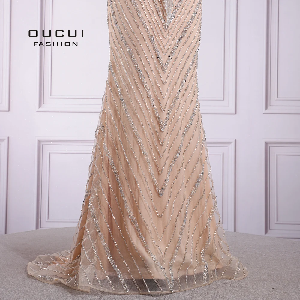 Дубай, сексуальное длинное вечернее платье с кисточками без рукавов со шлейфом с бисером, с высоким вырезом, потрясающее, с открытой спиной, официальное платье платья вечерние OL103653