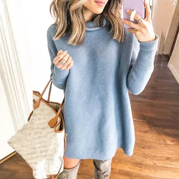 

Winter 2020 Fashion Women Loose Solid High Collar Long Sleeves Sexy Mini Dress Dropshipping INS style Net red Fashion size