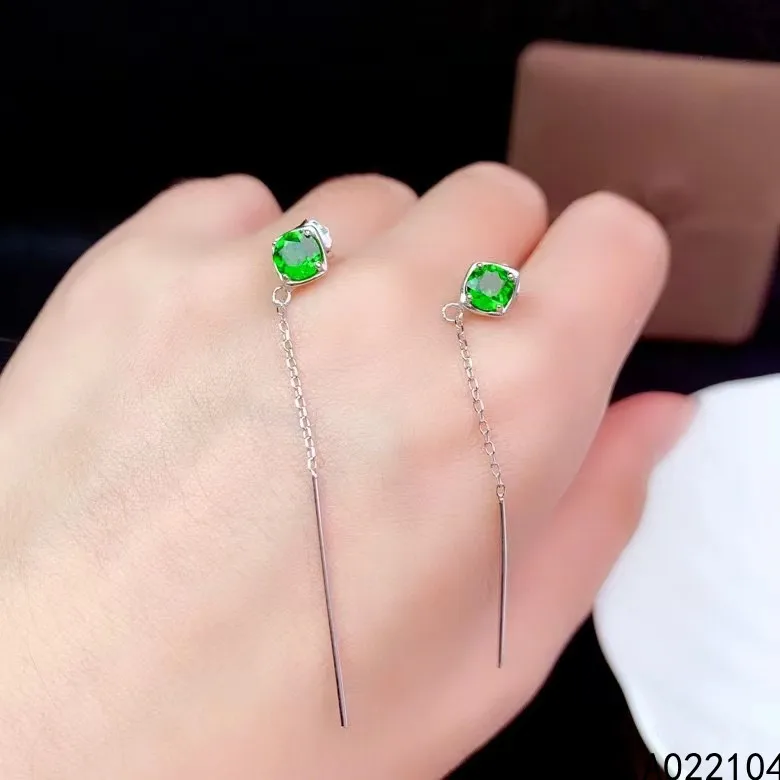 

KJJEAXCMY fine jewelry 925 sterling silver inlaid natural diopside women fresh simple OL style gem eardrop earrings support dete