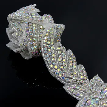 

10Yards Rhinestone Applique Silver Trim Iron on Wedding Bridal Costume Craft Hotfix Crystal Trimming