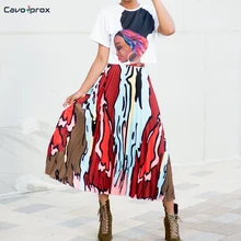 Женская Повседневная плиссированная юбка до середины икры с принтом, свободная уличная одежда, модная абстрактная юбка с высокой талией размера плюс