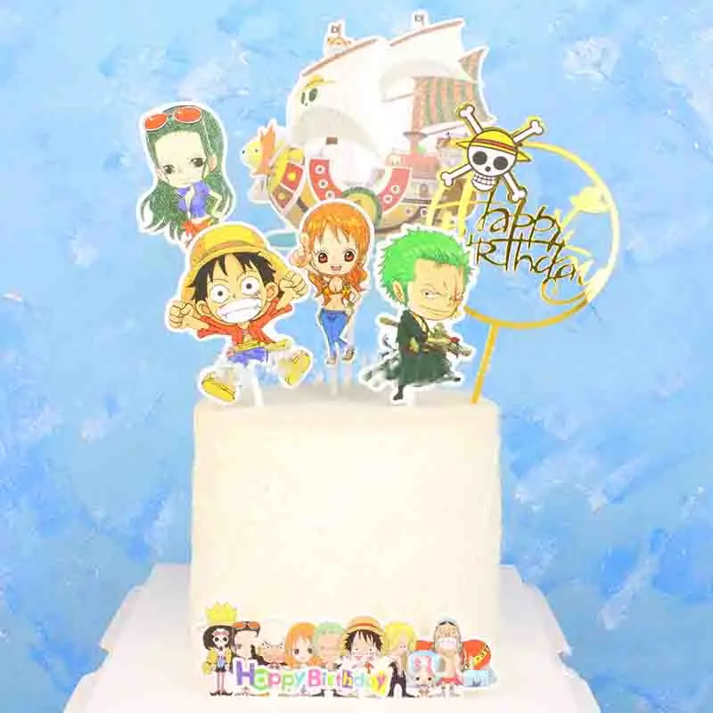 One Piece Theme Cake Decoration Cake Topper Flag Happy Birthday Party