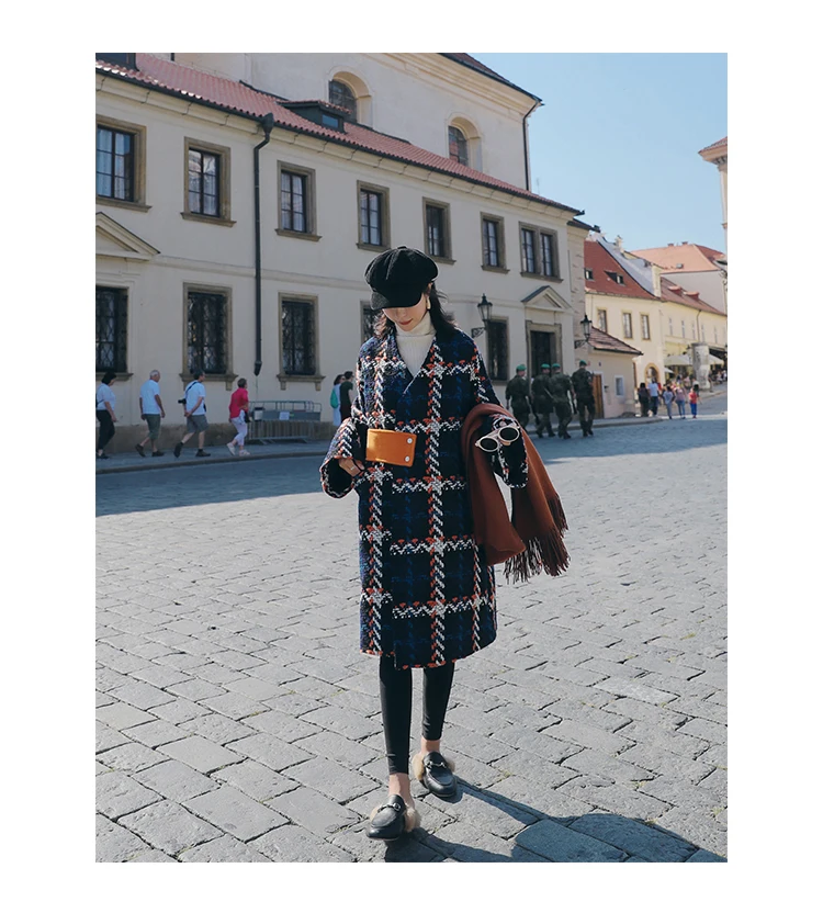 Tweed Woolen Jacket Women's Mid-length Autumn And Winter New Style Nizi Popular Graceful Plaid Woolen Overcoat