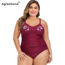 Купальник размера плюс, женский слитный купальник, Женский монокини с вышивкой, купальные костюмы, летняя пляжная одежда, купальный костюм
