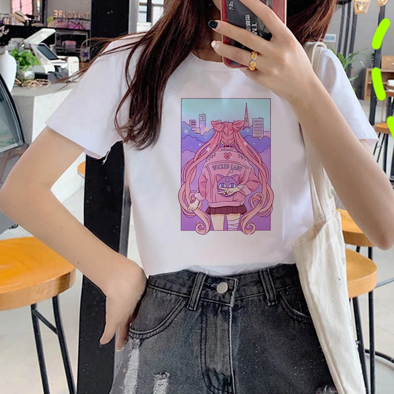 Summer Casual Women T shirts Sailor Moon Printed Fashion clothing Harajuku Casual Korean Style Tops female Tee