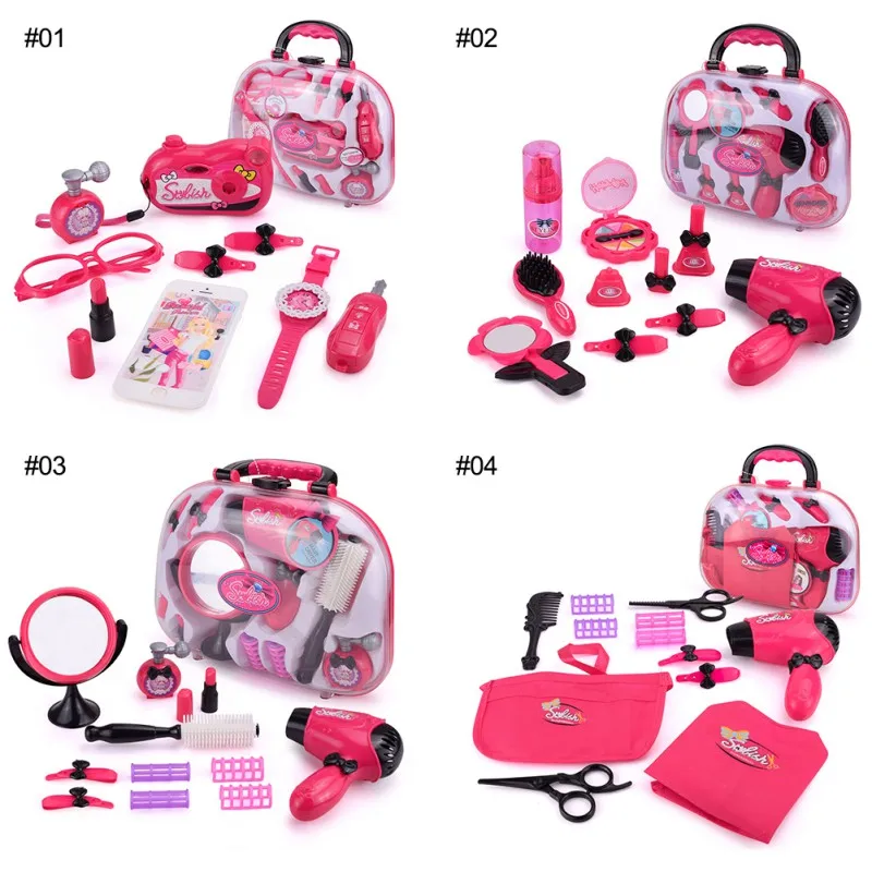 Girl Pretend Play Kid Make Up Toys Makeup Set Hairdressing Simulation Plastic Toy For Girls Dressing Cosmetic Travel Box