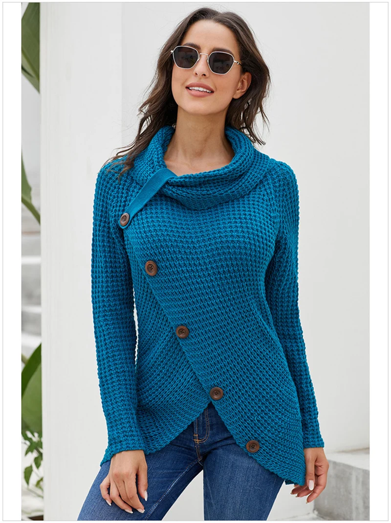 Button Turtleneck Sweaters Women Long Sleeve Irregular Winter Clothes Women Casual Ladies Female Pollovers Women Clothing 2019 (11)