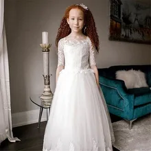 ТРАПЕЦИЕВИДНОЕ Тюлевое платье цвета слоновой кости с цветочным узором для девочек; платья с короткими рукавами для маленькой невесты; Очаровательные вечерние платья для дня рождения; платье для причастия