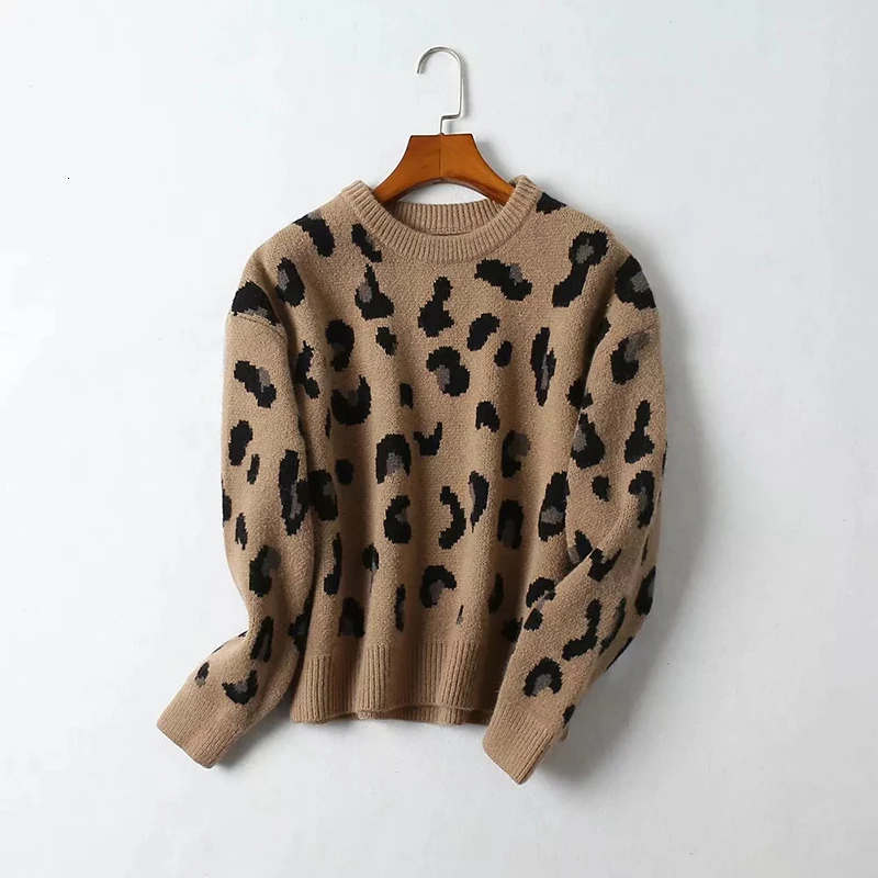 TWOTWINSTYLE свитер с леопардовой раскраской для женщин О-образный вырез с длинным рукавом негабаритных теплые толстые пуловеры для женщин Осень Зима Мода Новинка