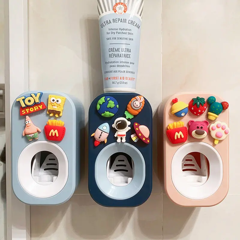 Toothbrush Holder Cartoon Baymax Automatic Toothpaste Dispenser Bathroom Kids 