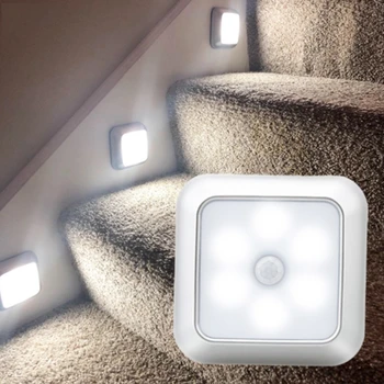 New PIR Body Motion Sensor Activated Battery Night Light 6 LEDs Cabinet Light Wall Lamp for Home bedside Stairs Kitchen lighting 1