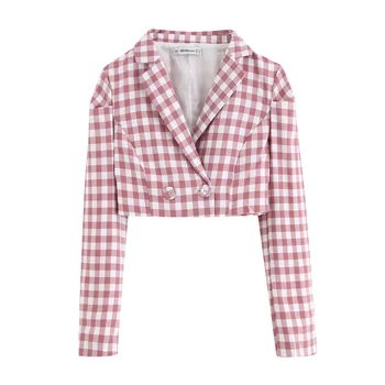 

Women's wear in early autumn of 2019 new style checked lapel, long sleeve, single row, two button-down navel slim suit