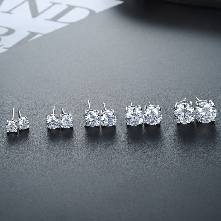 

Fashion Silver Plated Round Cut AAA Zircon Stud Earrings Men Women's Cocktail Party Crystal Earrings Bridal Wedding Jewelry Gift