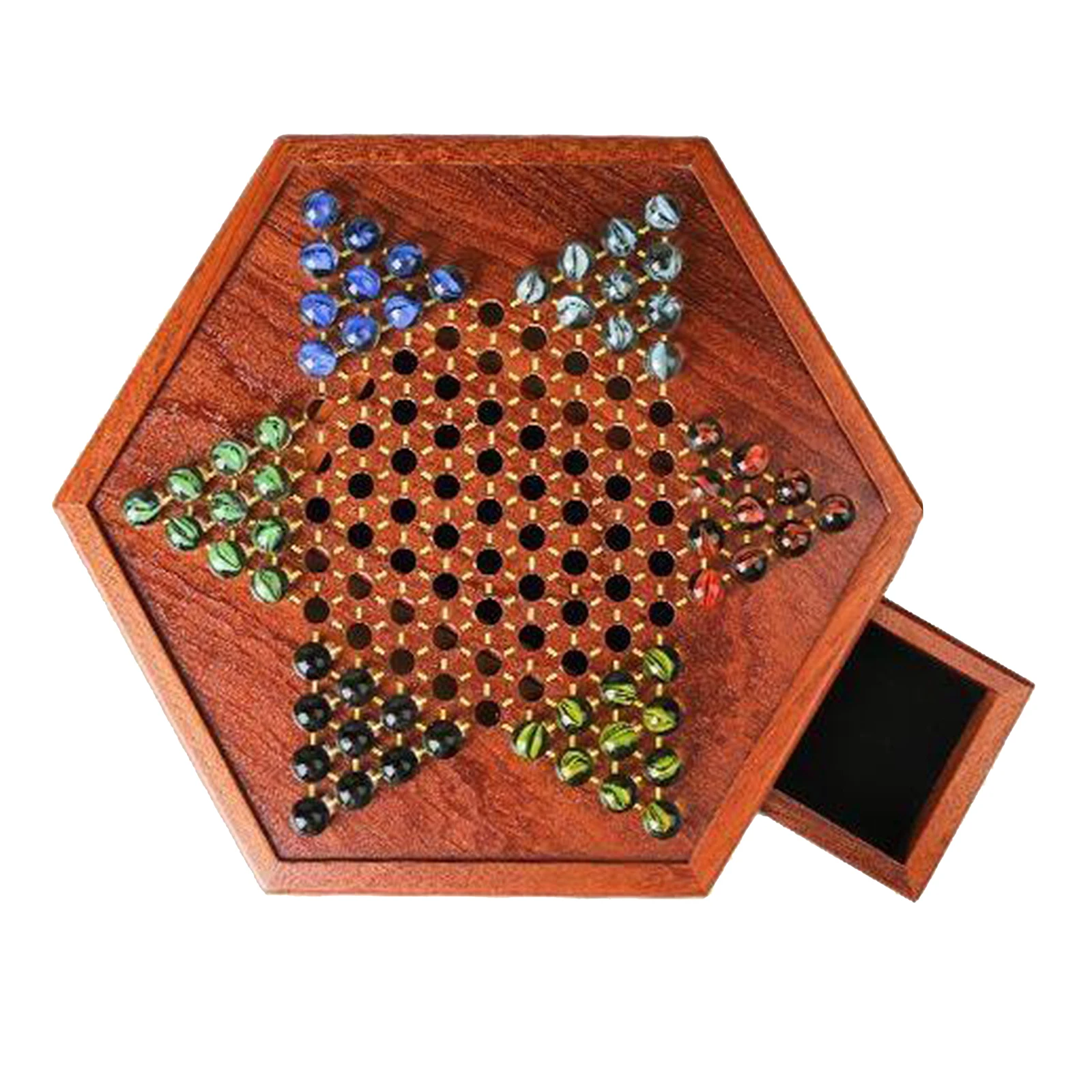 Wooden Board Game Chinese Checkers Fine Multicolor 60 Marbles Party Fun Game Toy Multiplayer Children Gifts for 6+ years old