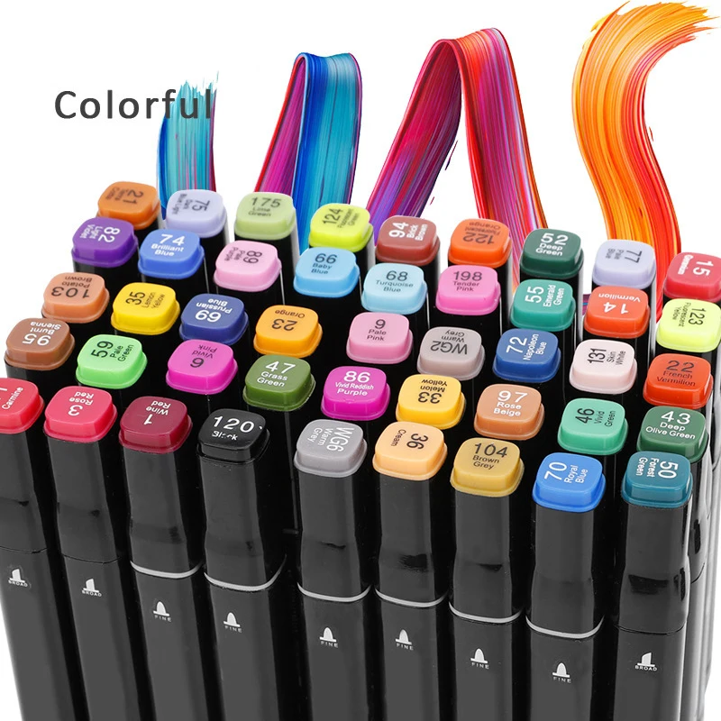 

30/40/60/80Color Markers Set Manga Painting Drawing Markers Pens Alcohol Based Sketch Felt-Tip Brush Pen Art Supplies Watercolor