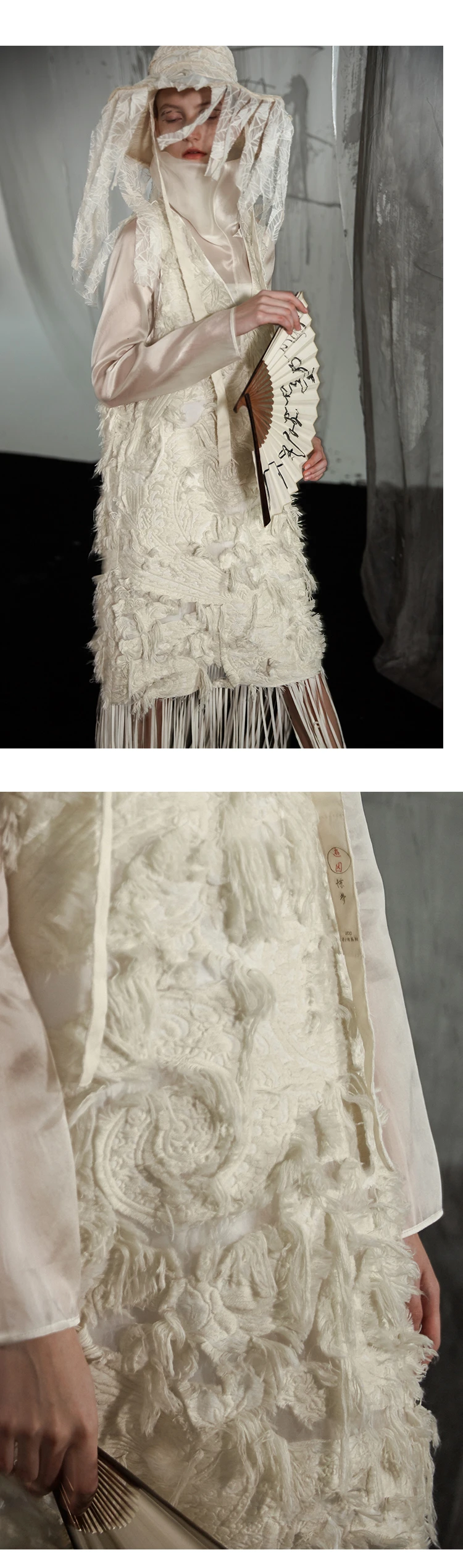[EAM] женское белое платье с кисточками, новинка, v-образный вырез, без рукавов, свободный крой, модный стиль, весна-осень 1D425