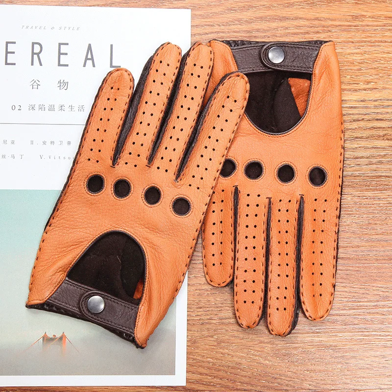 

2020 Genuine Leather Men's Gloves Anti-Slip Driving Breathable Unlined High Quality Deerskin Gloves Male Free Shipping D0133-2M