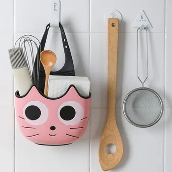 

Sink Shelf Soap Sponge Drain Rack Kitchen Organizer Cute Sink Caddy Tools Cat Shape Bathroom Holder Kitchen Storage Suction Cup