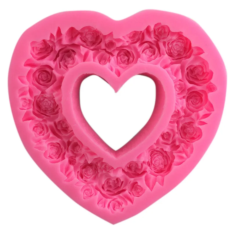 Большой размер в форме сердца силиконовые формы Diy ручной работы украшения торта Плесень 3D Роза гирлянда помадка формы