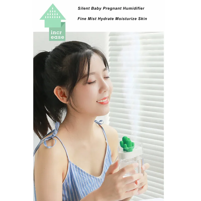ELOOLE USB Ultrasonic Air Humidifier Cactus Aromatherapy Diffuser Air Mist Maker Aroma Humidification For Home Car Office