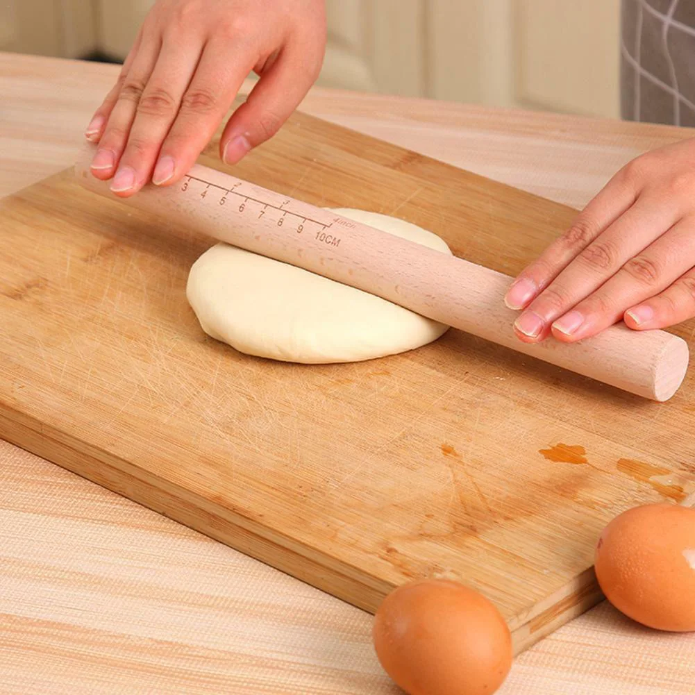 Scaled Solid Wood Rolling Pin Kitchen Baking Utensils Non-stick for Making Biscuits and Pastry Dough