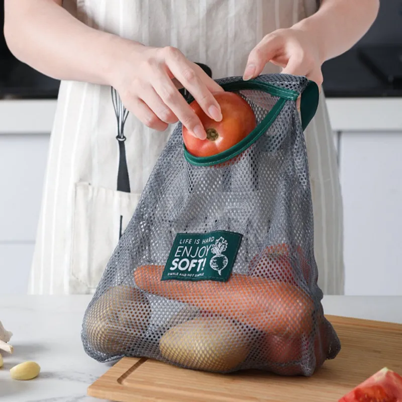 Reusable Vegetable Fruit Storage Bags Foldable Hanging Net Pocket Sorting Bag Organizer Mesh-Bag Handbag Kitchen Produce Bags