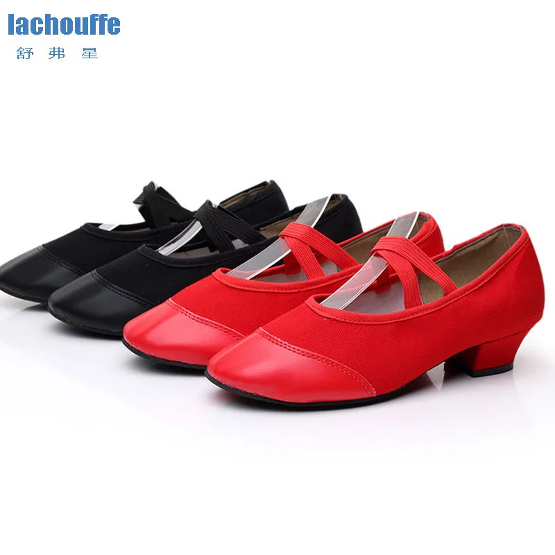 

Dance Sneaker Canvas Leather Girls Ballroom Dance Sneakers Shoes Elastic Band Adult Dance Shoes Red/Black Kids Shoes EU 35-41