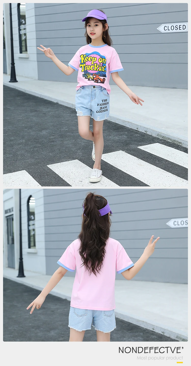Bulk Children Clothes Casual Kids summer Girl Tops Clothing cartoon print Set wholesale boutique children clothing