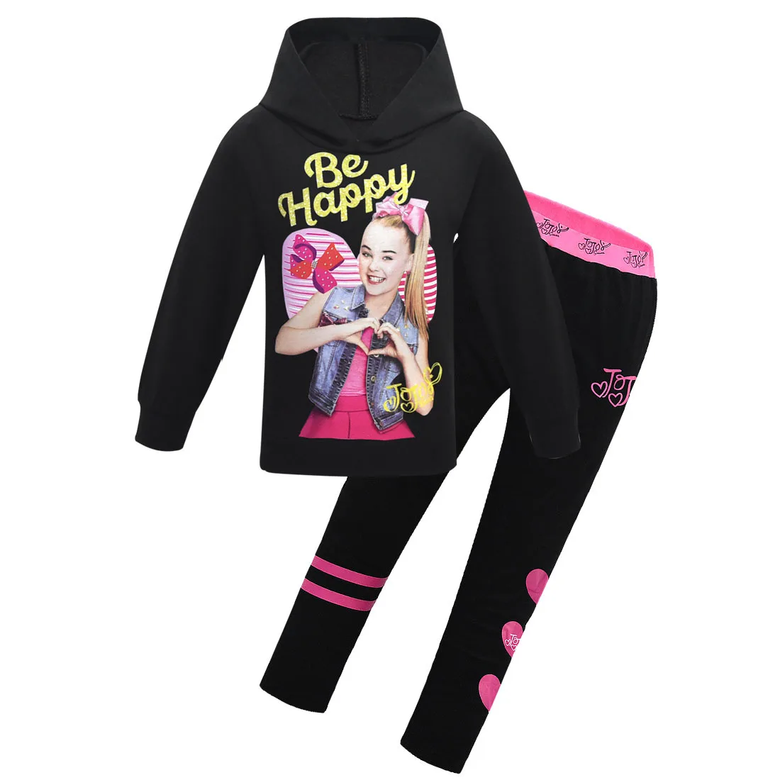 7222set-black JOJO Siwa/комплекты для маленьких детей зимняя одежда футболка+ штаны с длинными рукавами, комплект молнии, весенние толстовки 2 предмета, рождественские наряды для девочек-подростков - Цвет: 7222set-black