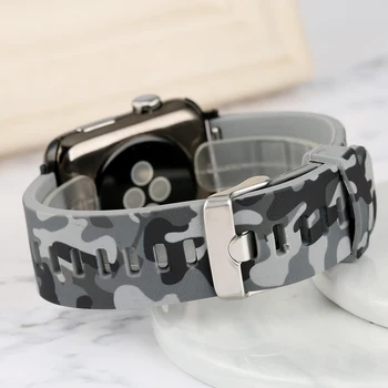 

Camouflage Gray Replacement Apple Watch Strap 38/42MM Premium Silicone Watches Band Large Pin Buckle Waterproof Wristwatch
