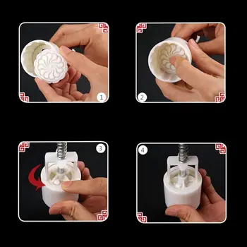 

4pcs Square Hand Press Stamp Moon Cake Decor Barrel Mooncake Mold 100g DIY Tool D08D