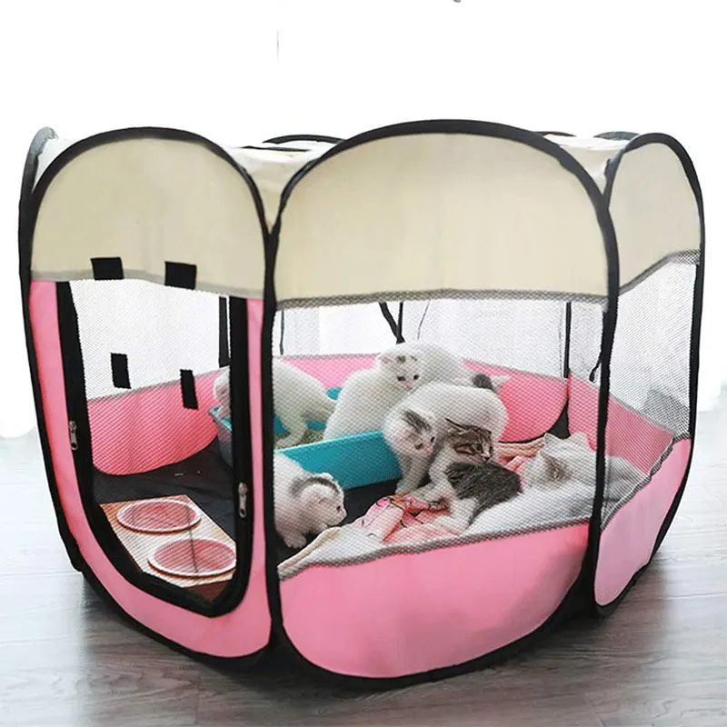 Portable Folding Pet Big Tent Dog House Cage Dog Cat Tent Playpen Puppy Kennel Easy Operation Waterproof Outdoor Octagon Fence