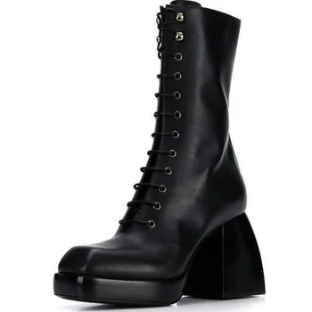 

new brand fashion women ankle boots genuine leather plus size cow leather square toe rider boots winter boots women dress shoes