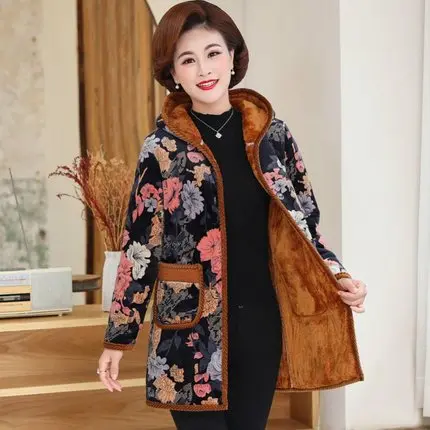 Зимняя женская куртка новая верхняя одежда с капюшоном и принтом утолщенная теплая одежда для матери среднего возраста размера плюс 5XL 6XL пальто с хлопковой подкладкой 211 - Цвет: 6